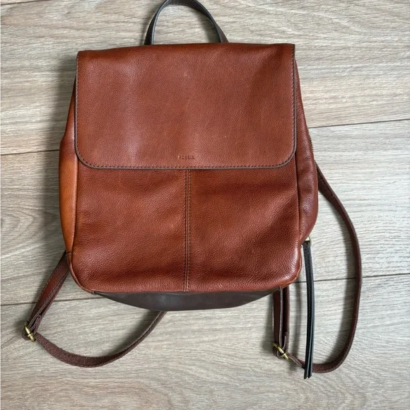 Fossil Brown Leather Backpack - Picture 1 of 7